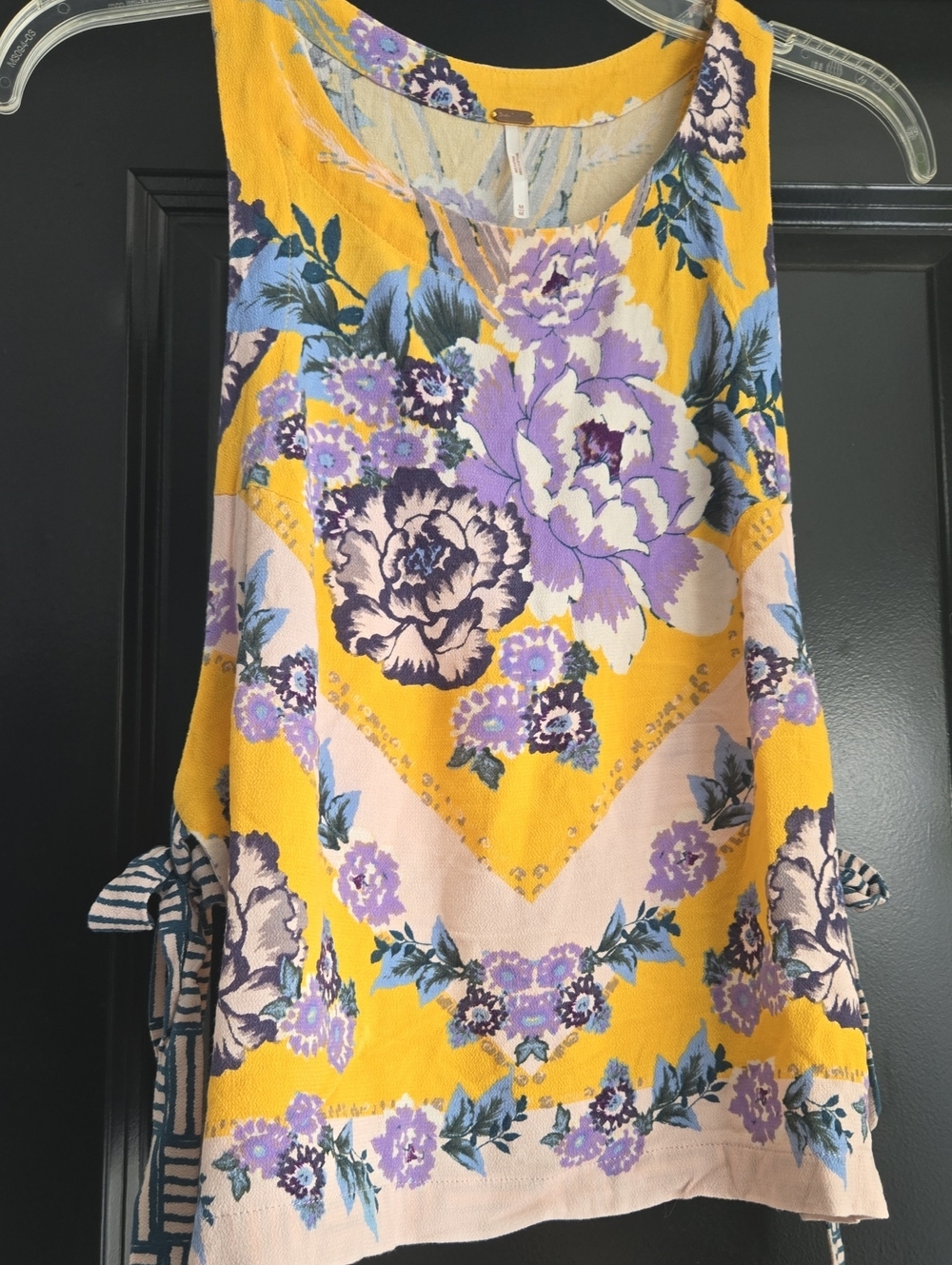 Free People Yellow Floral Tank with Lavender and Blue Blooms